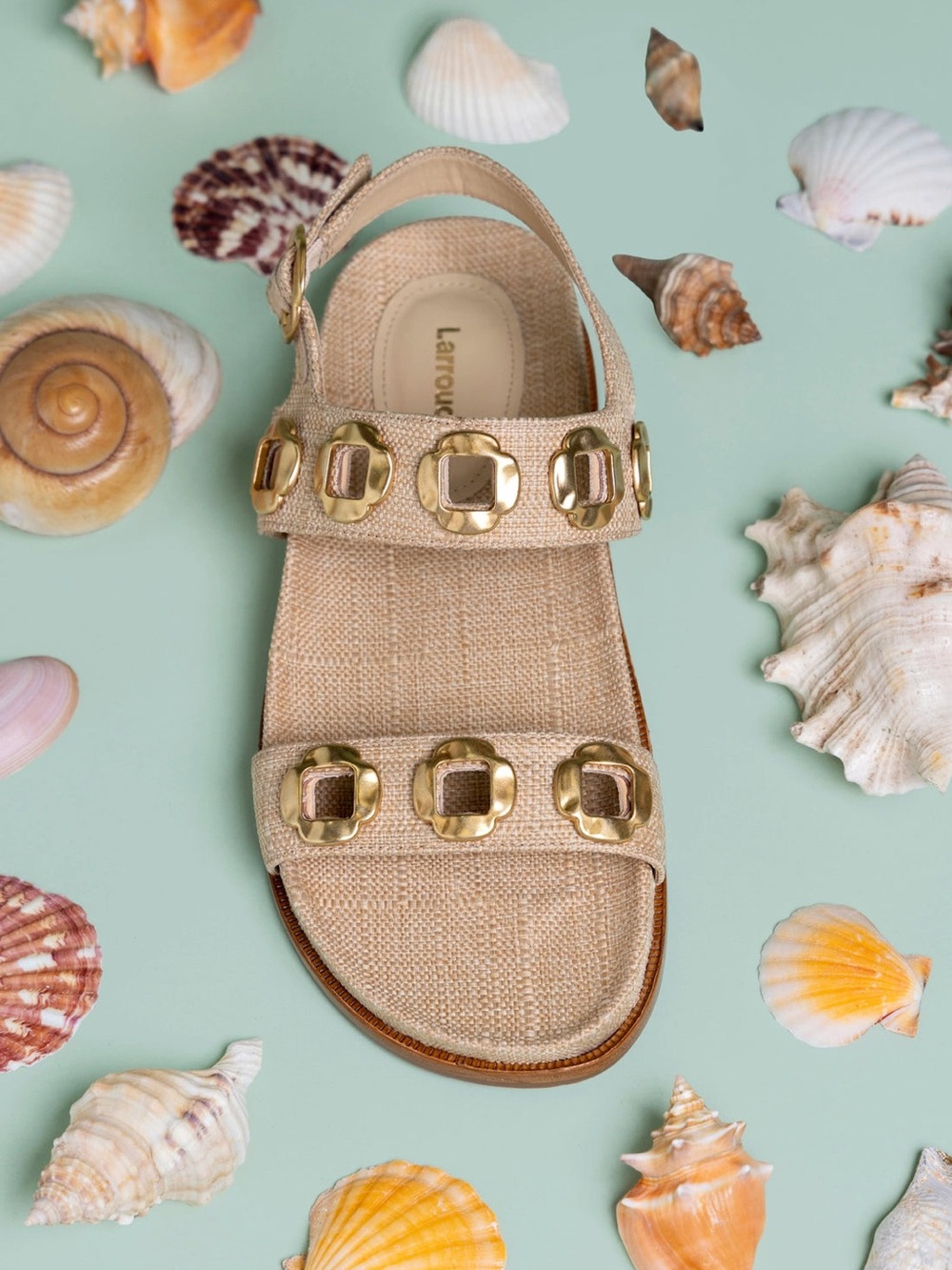 Larroude Milan Sport Sandal In Beige Raffia size 6